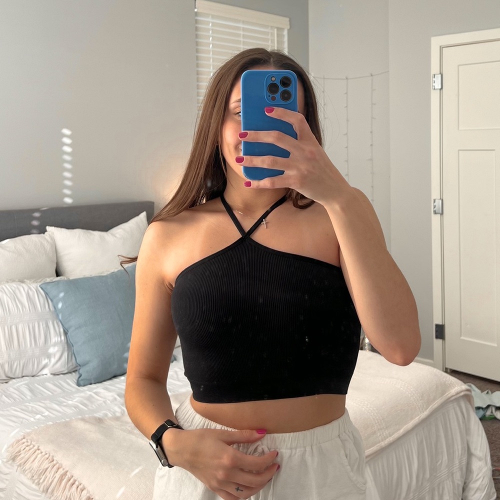 Black Ribbed Halter Top